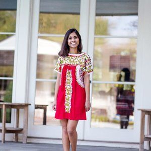 Embroidered Mexican Dress, Red Pink & Green
